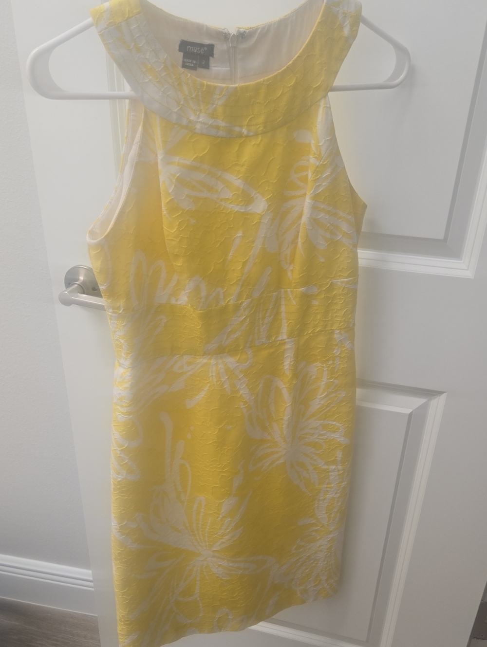Muse Yellow and White Sleeveless Dress